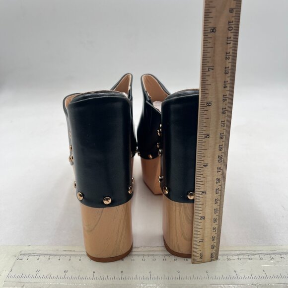 XYD Black Round Toe Mules High Chunky Heeled Sandals Slip On Platform Shoes - Picture 5 of 8